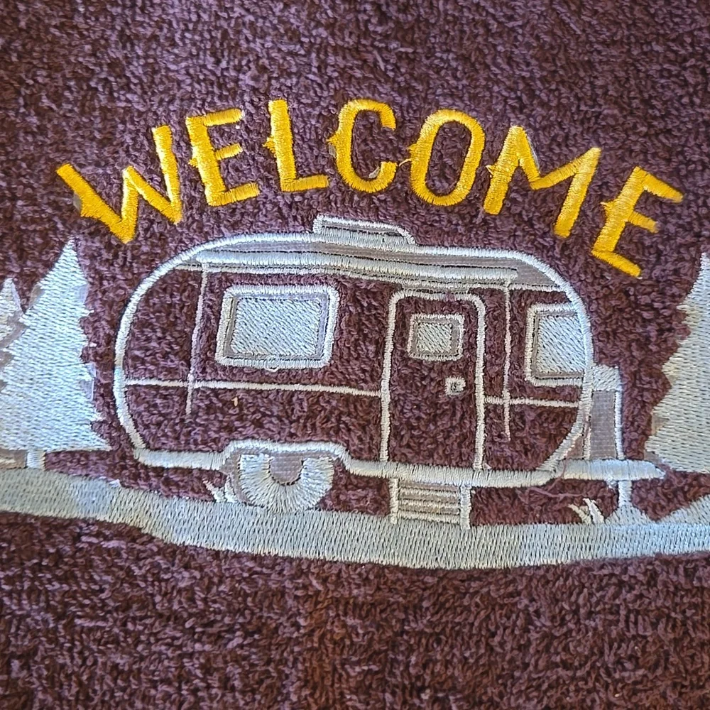 Welcome Embroidered Hand Towels - Dark Brown